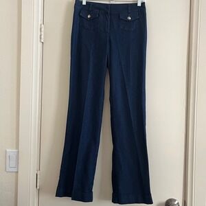Forever 21 Women Denim Pants Small Blue Wide Leg Pocket Sailor Nautical Workwear